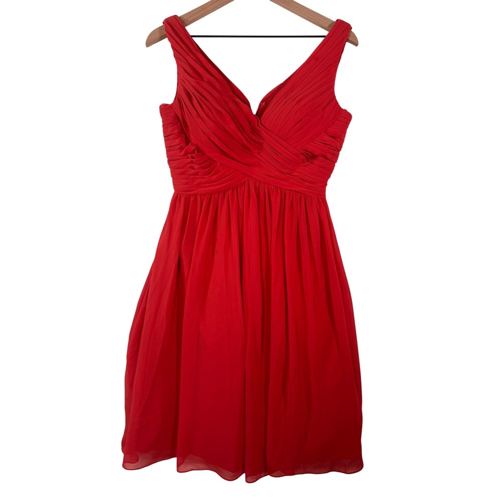 Bill Levkoff Red Chiffon Ruched V-Neck Cocktail Bridesmaid Dress Size 4